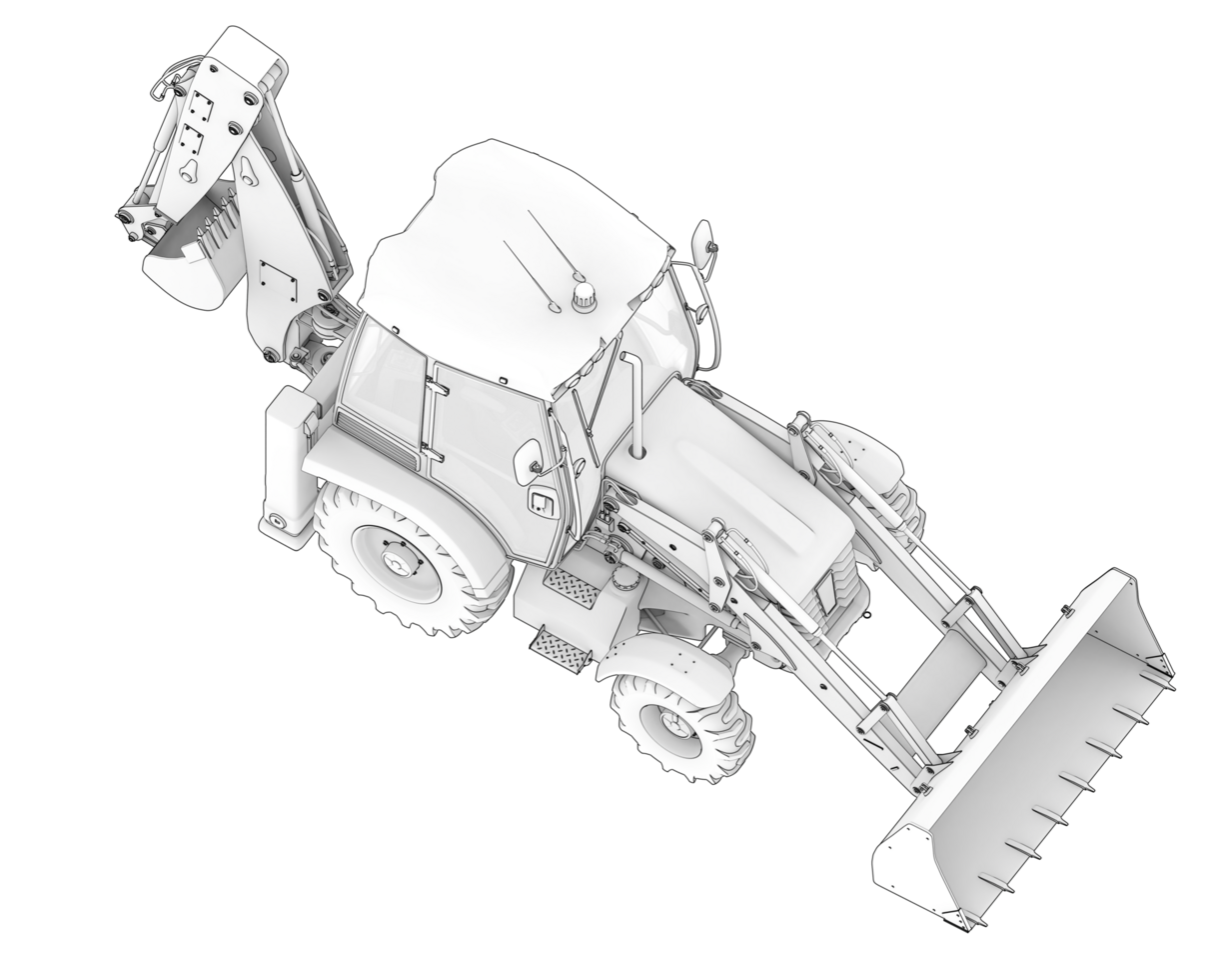 Backhoe loader isolated on background. 3d rendering - illustration png