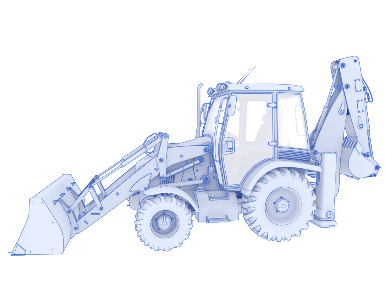 Backhoe loader isolated on background. 3d rendering - illustration png