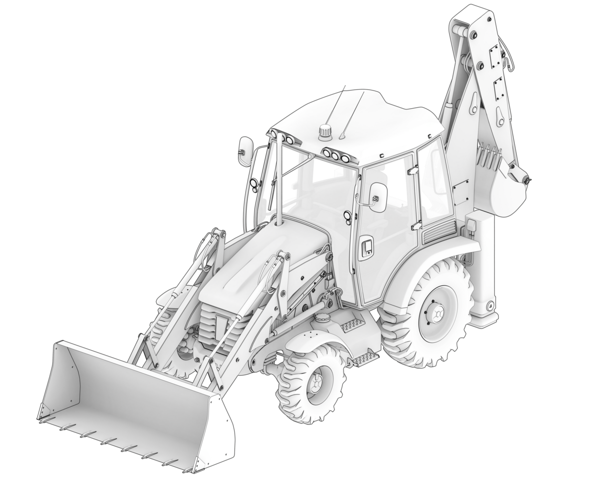 Backhoe loader isolated on background. 3d rendering - illustration png