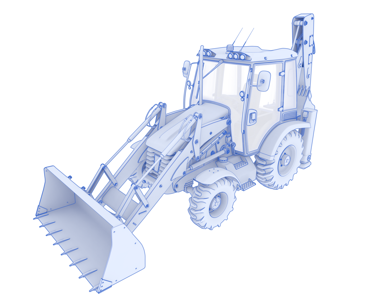 Backhoe loader isolated on background. 3d rendering - illustration png