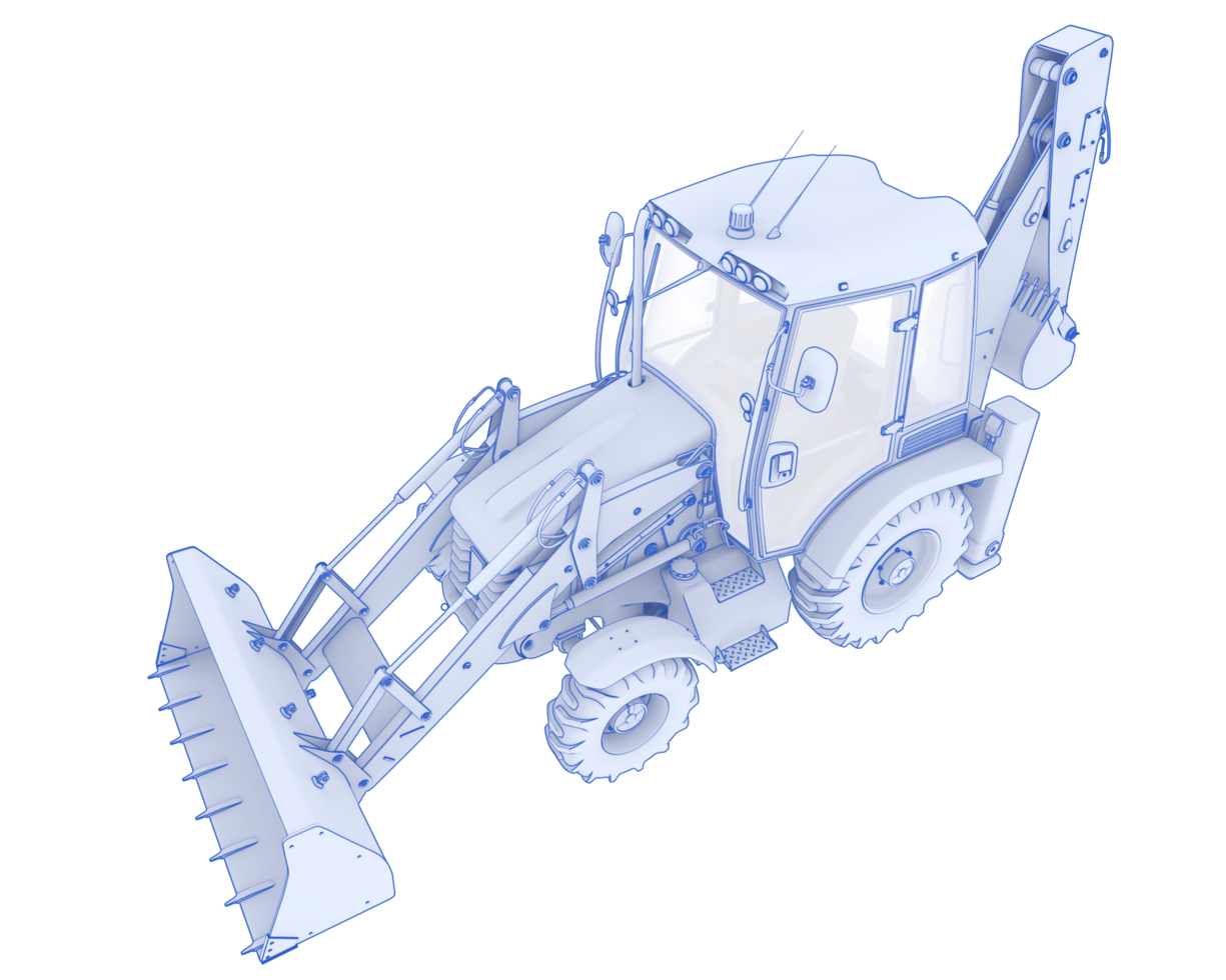 Backhoe loader isolated on background. 3d rendering - illustration png