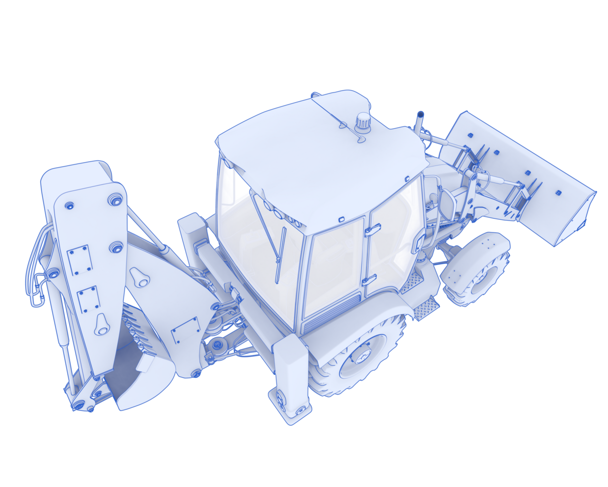 Backhoe loader isolated on background. 3d rendering - illustration png