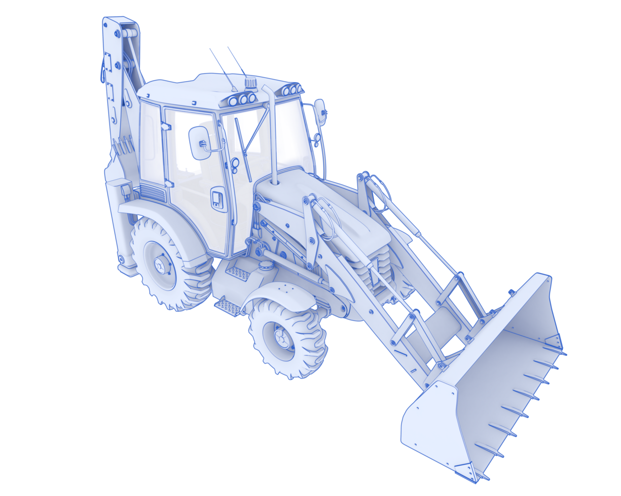 Backhoe loader isolated on background. 3d rendering - illustration png