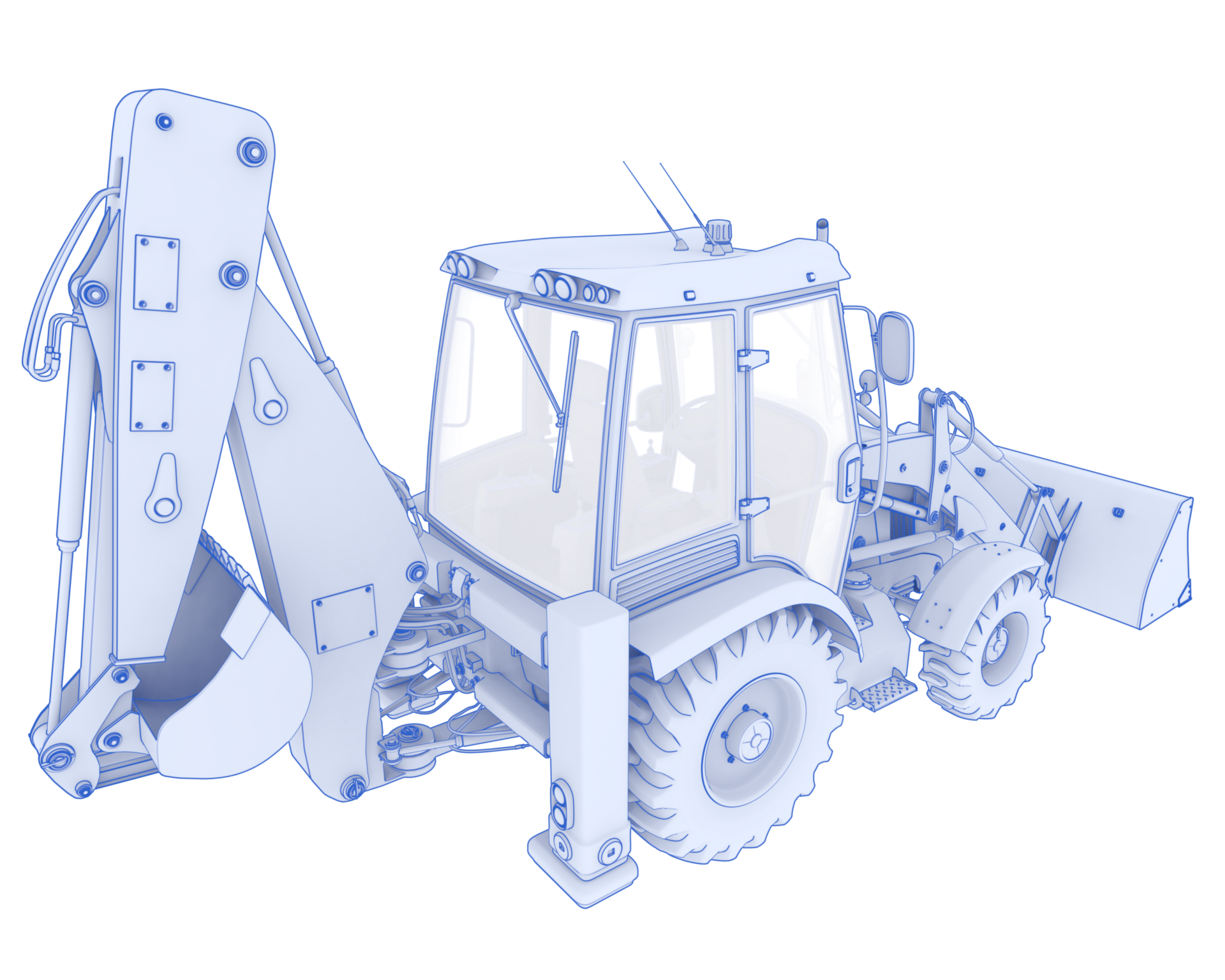 Backhoe loader isolated on background. 3d rendering - illustration png