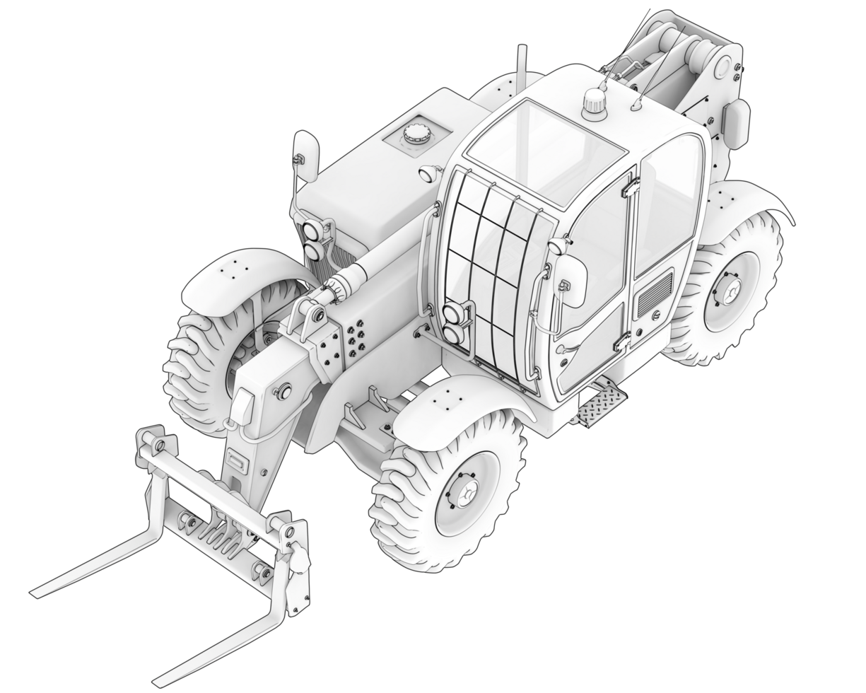 Telehandler isolated on background. 3d rendering - illustration png