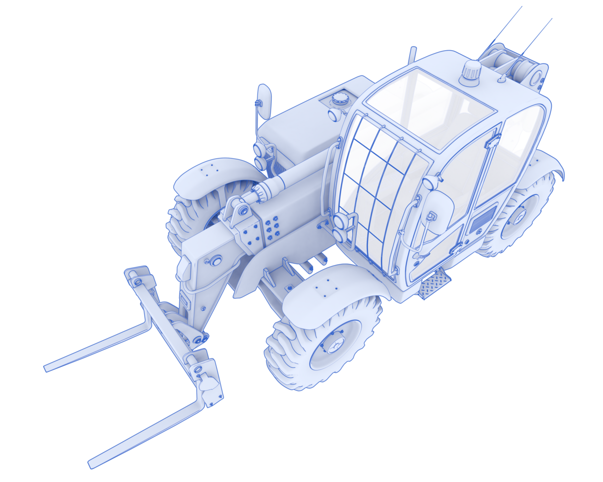 Telehandler isolated on background. 3d rendering - illustration png