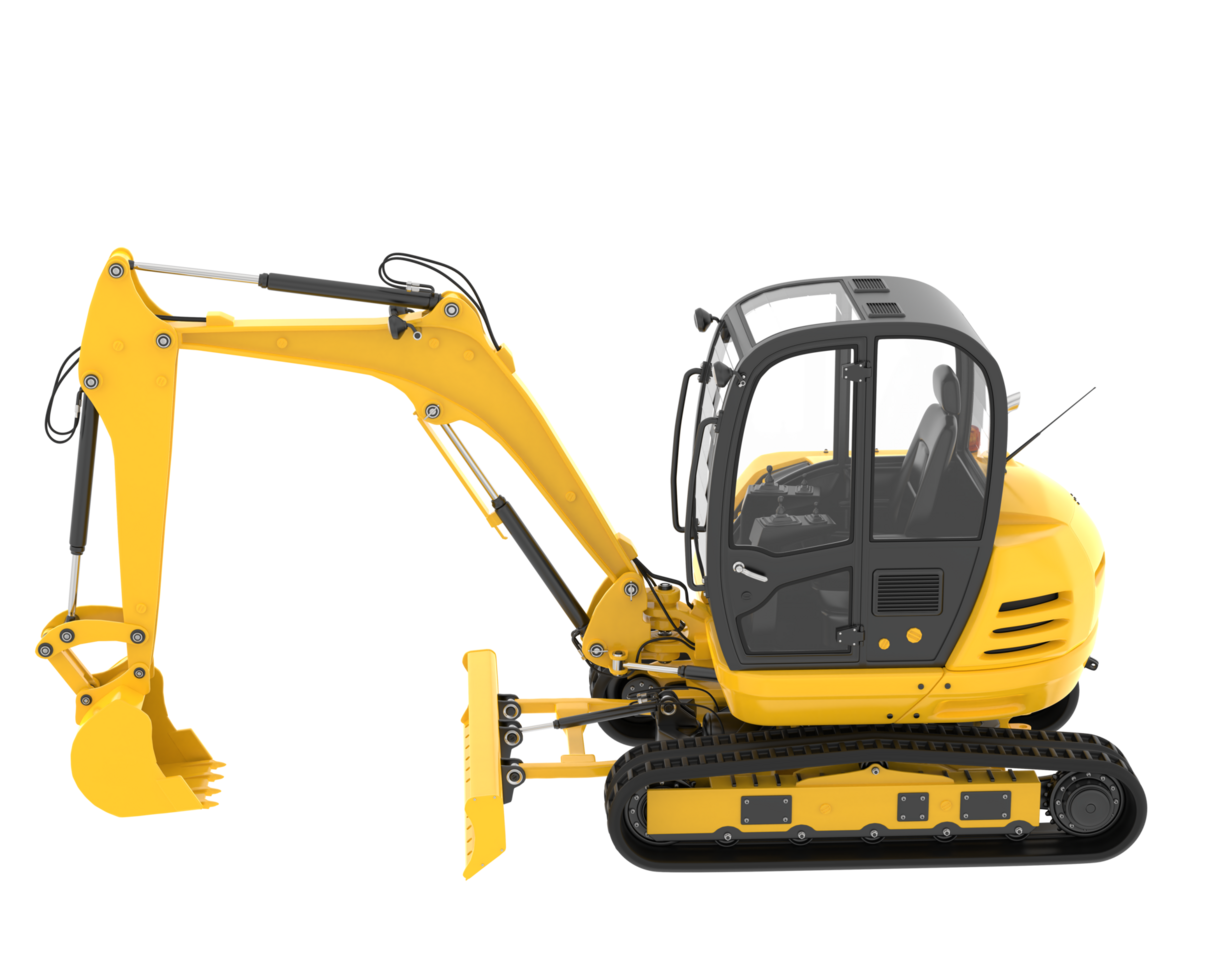 Compact excavator isolated on background. 3d rendering - illustration png
