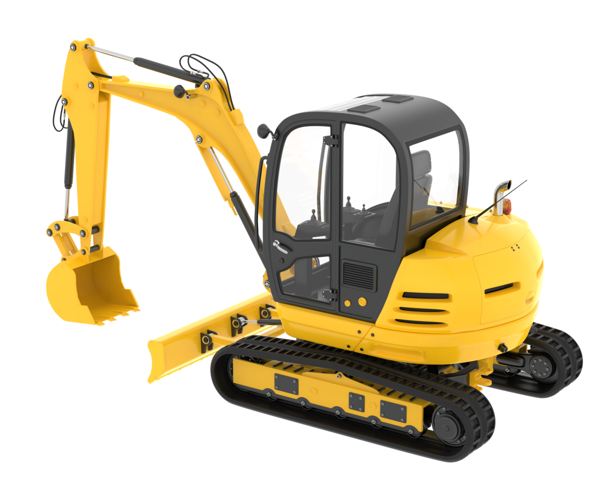Compact excavator isolated on background. 3d rendering - illustration png
