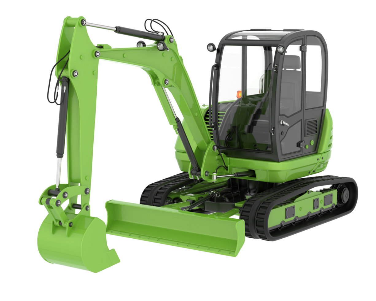 Compact excavator isolated on background. 3d rendering - illustration png