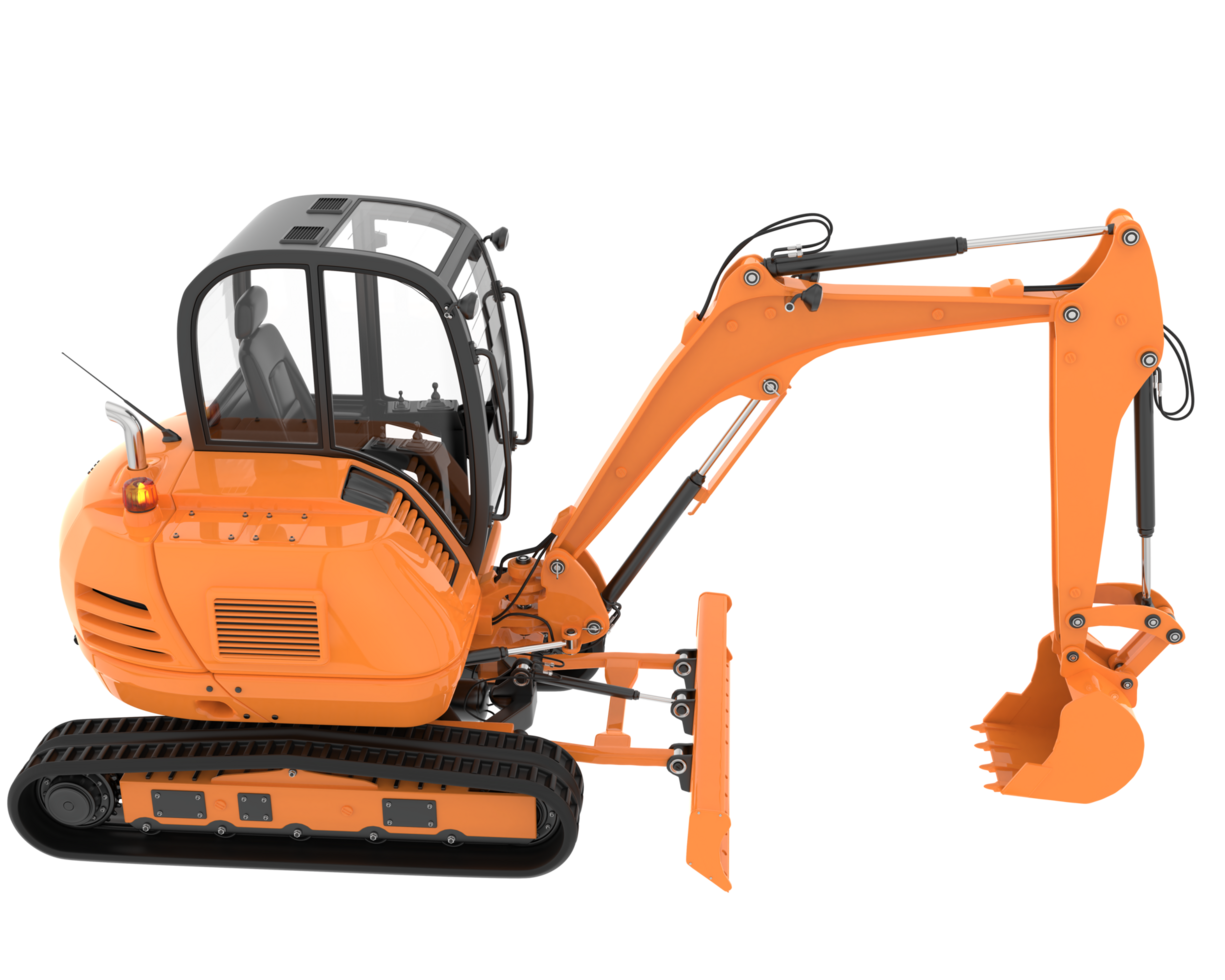 Compact excavator isolated on background. 3d rendering - illustration png