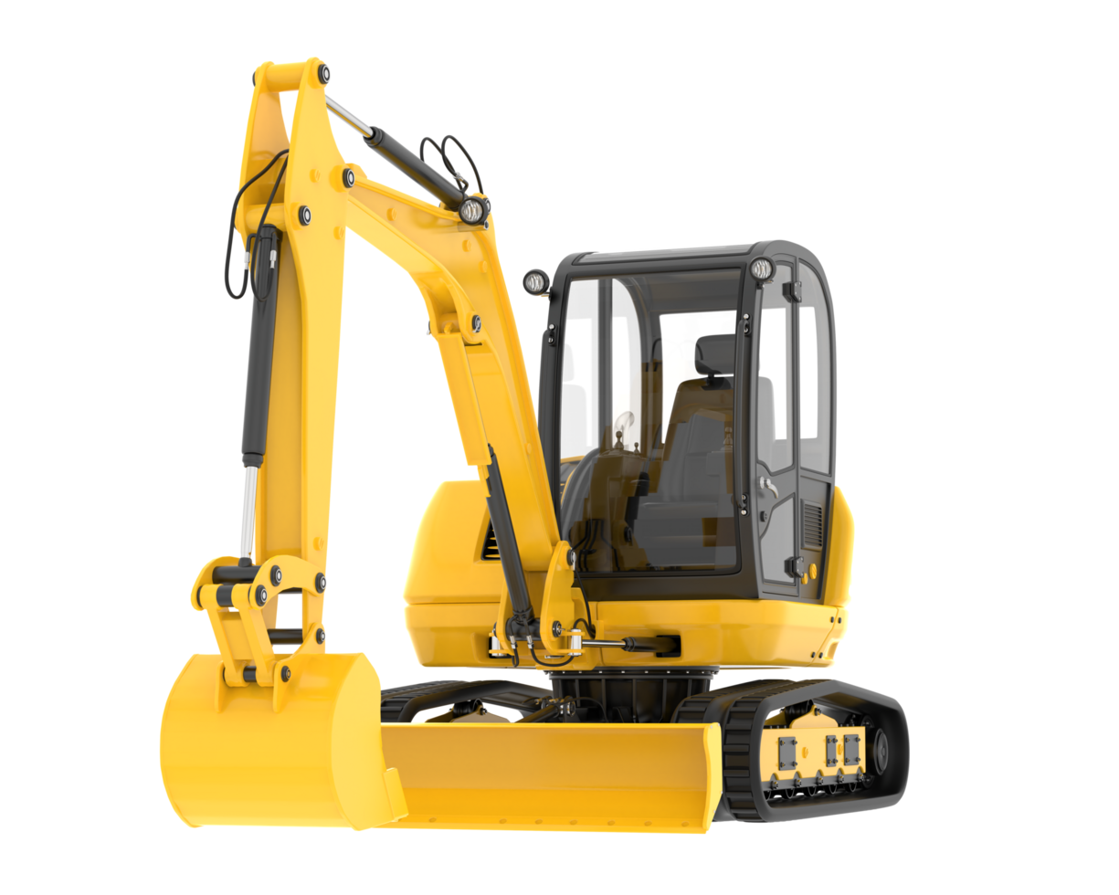 Compact excavator isolated on background. 3d rendering - illustration png