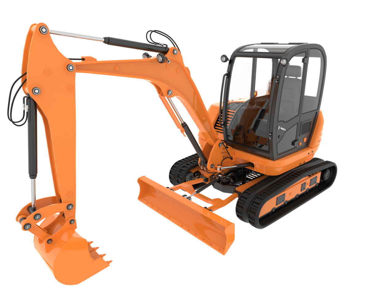 Compact excavator isolated on background. 3d rendering - illustration png