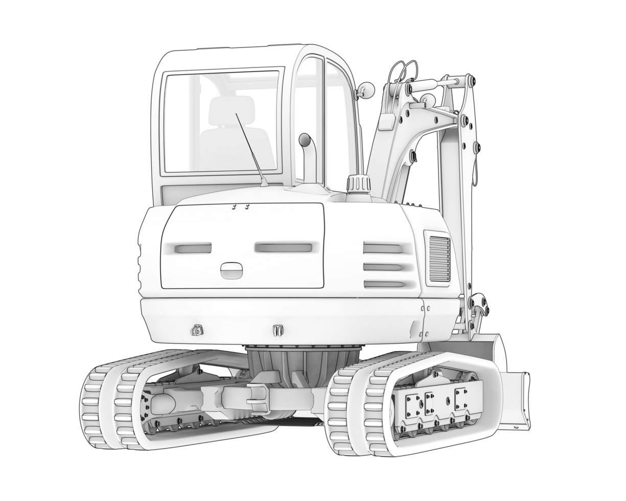 Compact excavator isolated on background. 3d rendering - illustration png