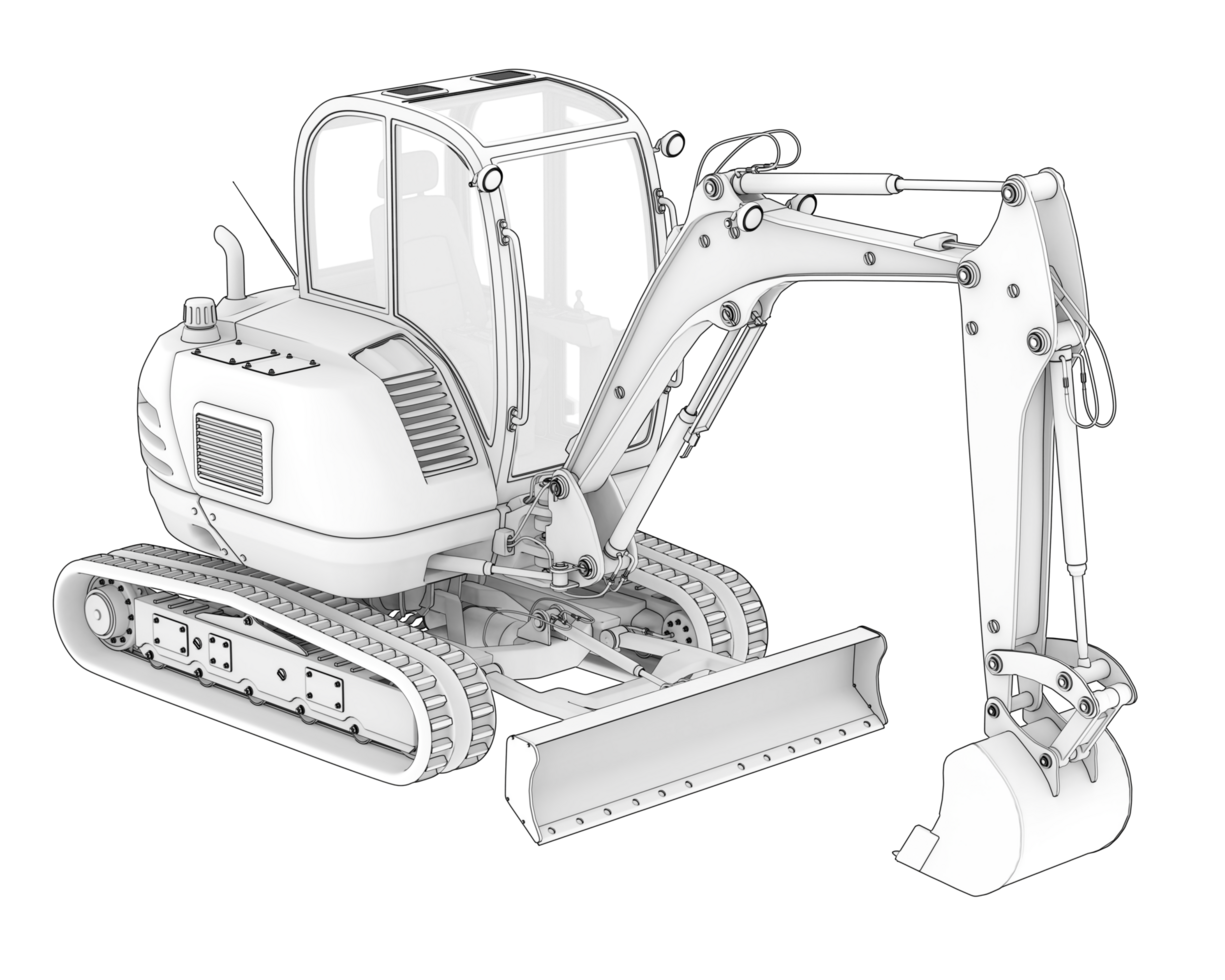 Compact excavator isolated on background. 3d rendering - illustration png