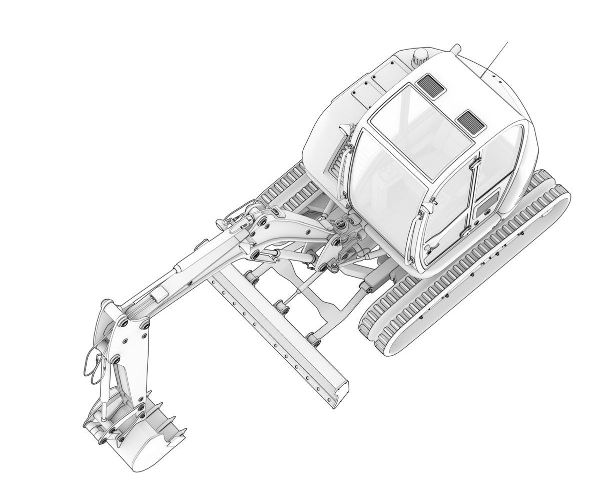 Compact excavator isolated on background. 3d rendering - illustration png