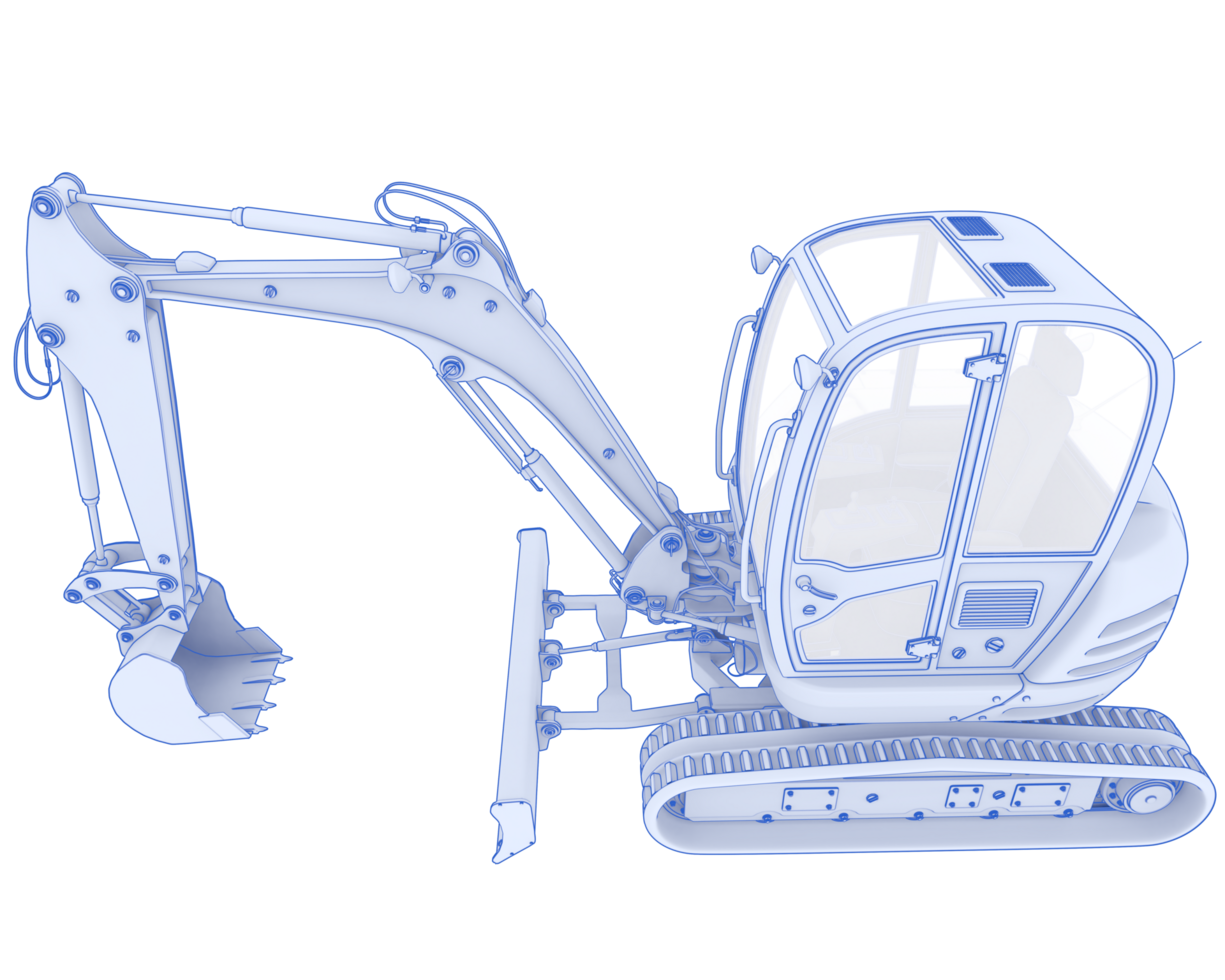 Compact excavator isolated on background. 3d rendering - illustration png
