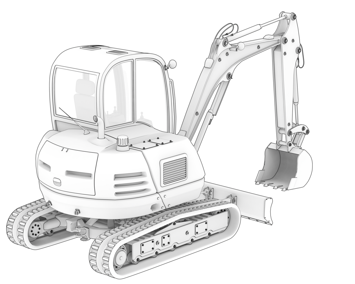 Compact excavator isolated on background. 3d rendering - illustration png