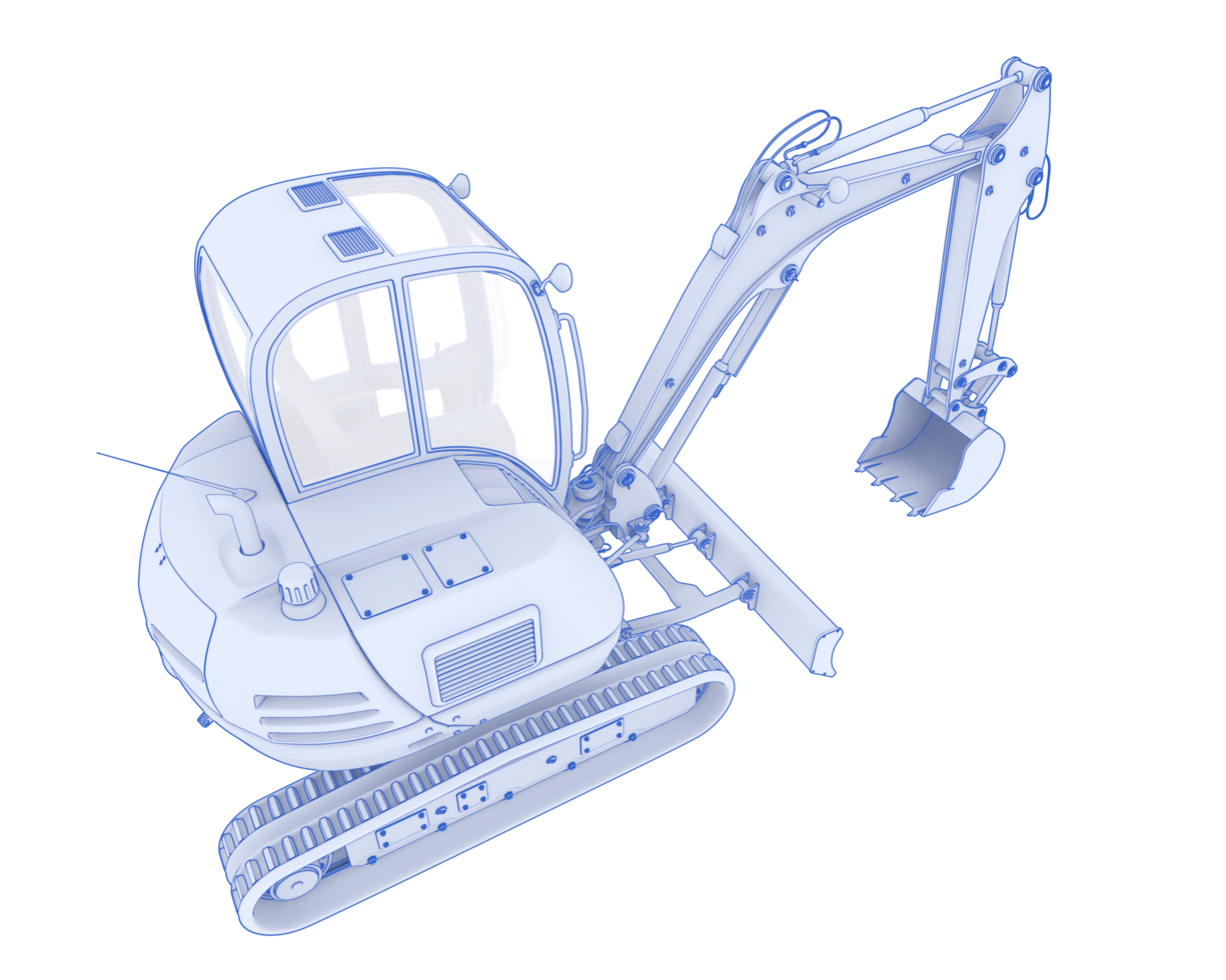 Compact excavator isolated on background. 3d rendering - illustration png