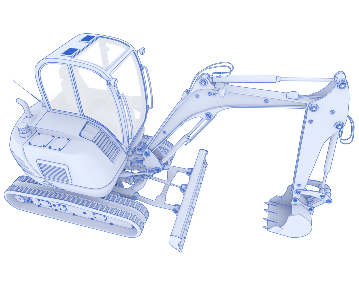 Compact excavator isolated on background. 3d rendering - illustration png