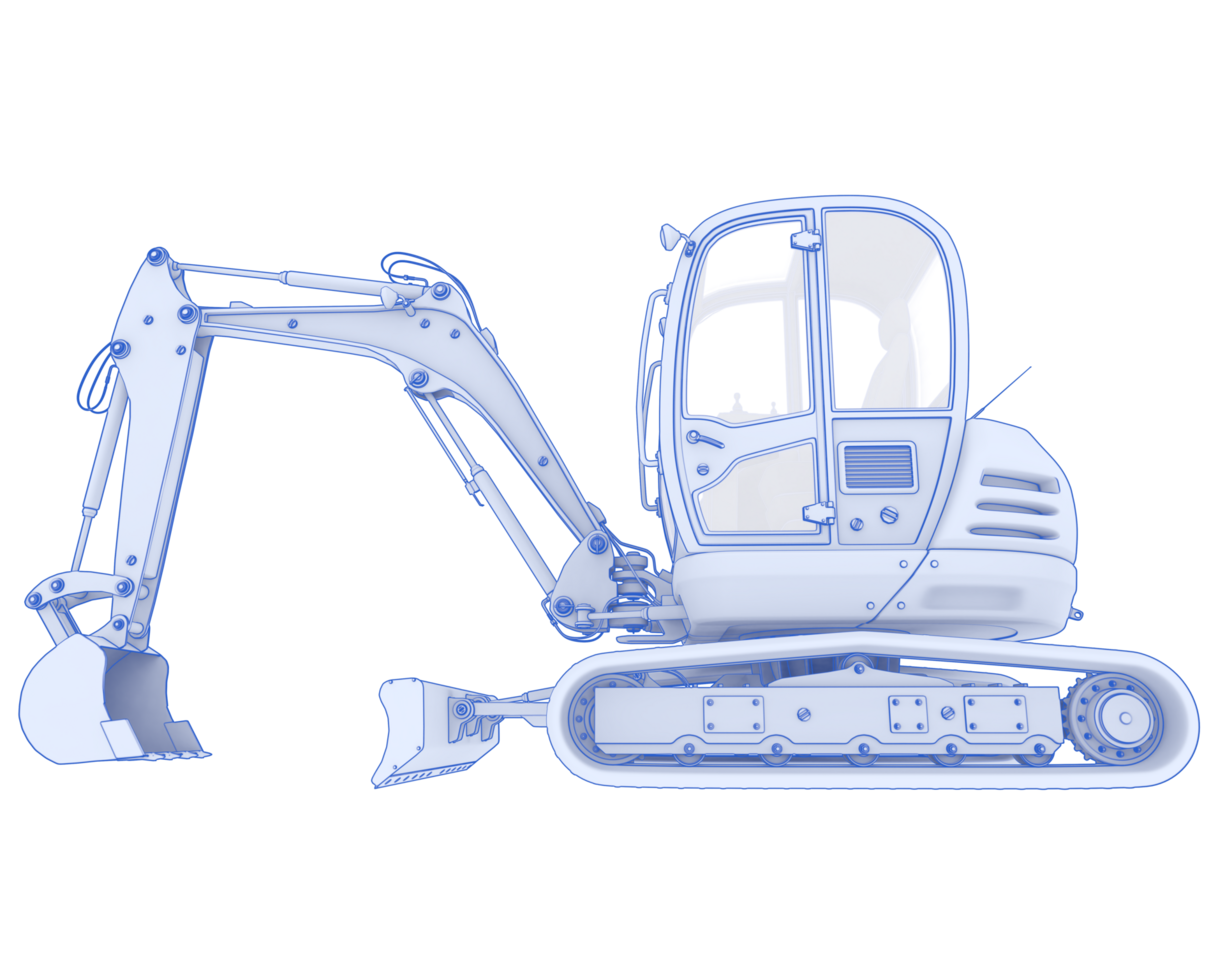 Compact excavator isolated on background. 3d rendering - illustration png
