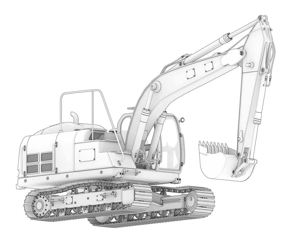 Track excavator isolated on background. 3d rendering - illustration png