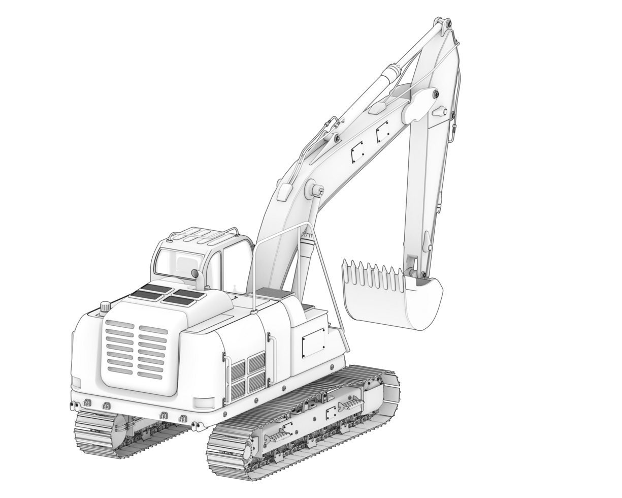 Track excavator isolated on background. 3d rendering - illustration png