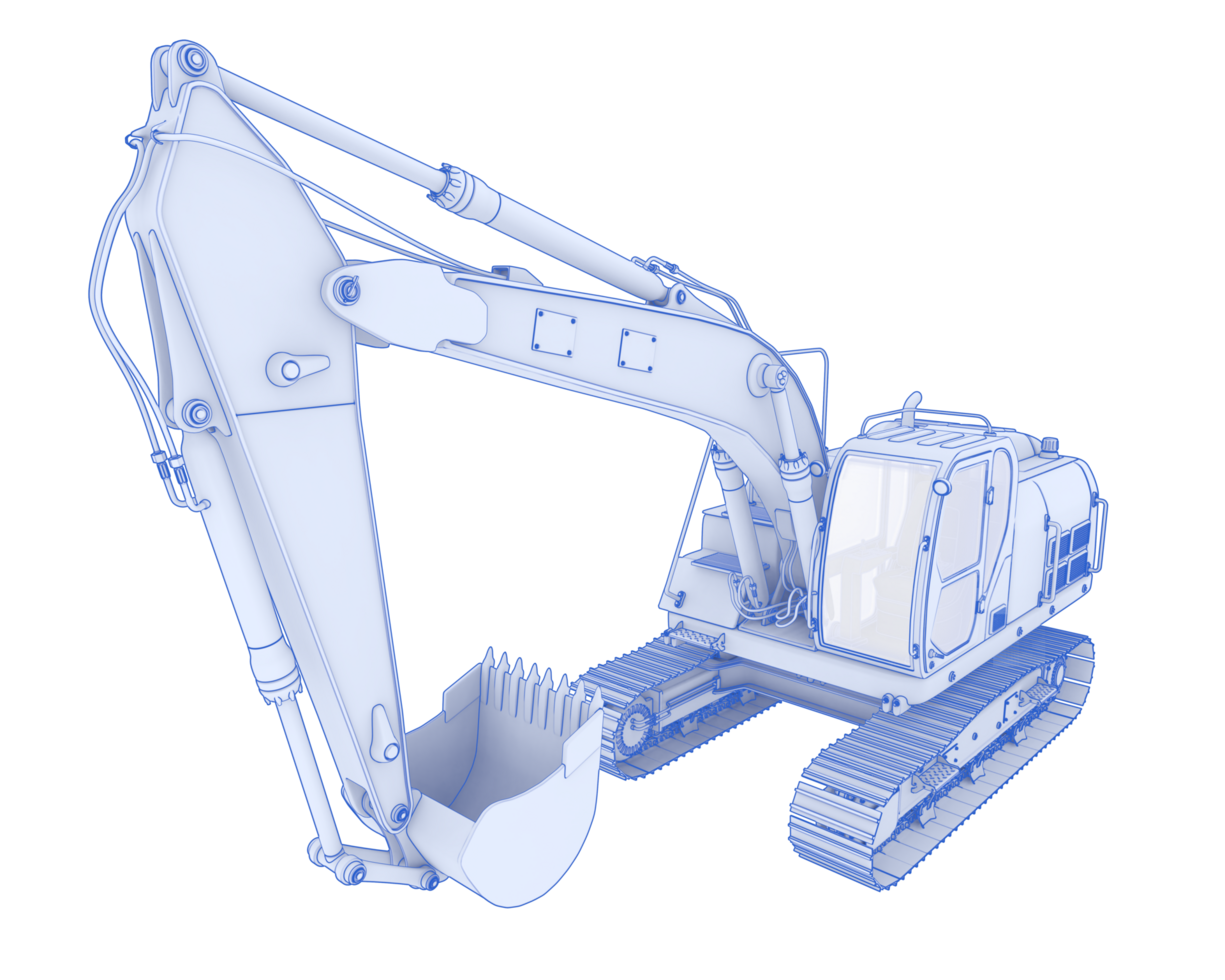 Track excavator isolated on background. 3d rendering - illustration png