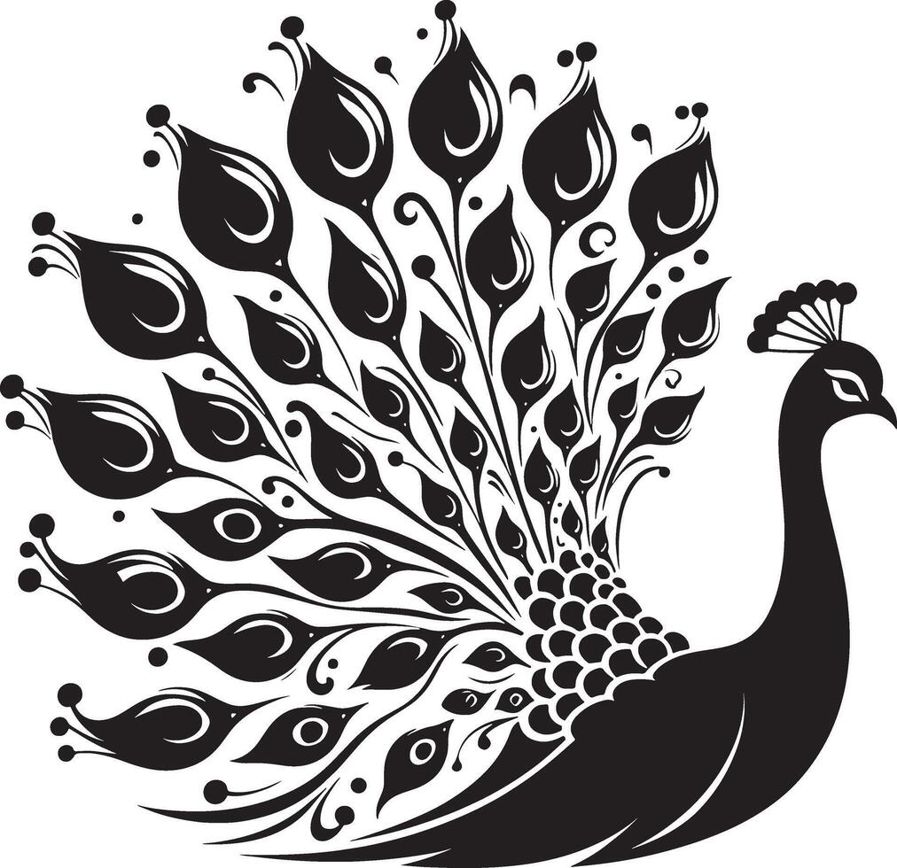 Peacock with beautiful feather silhouette art illustration peacock clipart logo icon, isolated on white vector