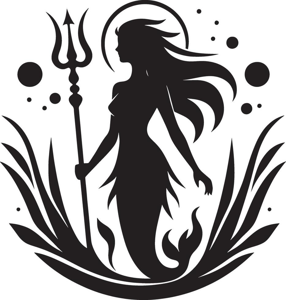 illustration of Mermaid silhouette, women with fishtail vector
