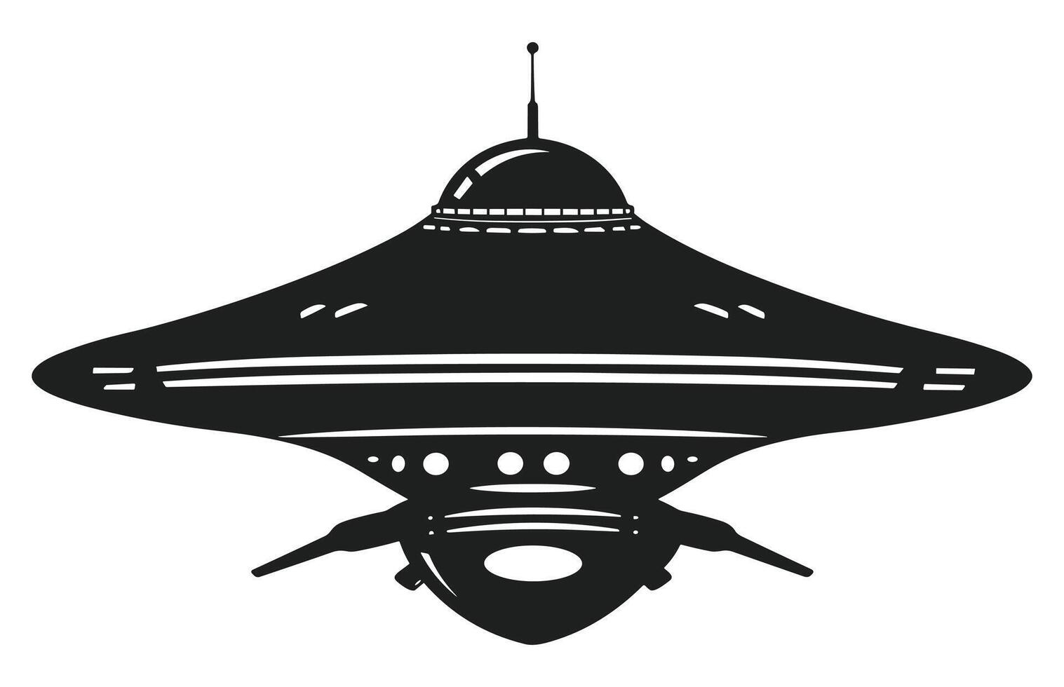 UFO alien spacecraft black silhouette collection, simple alien ship symbol, space flying saucer. vector
