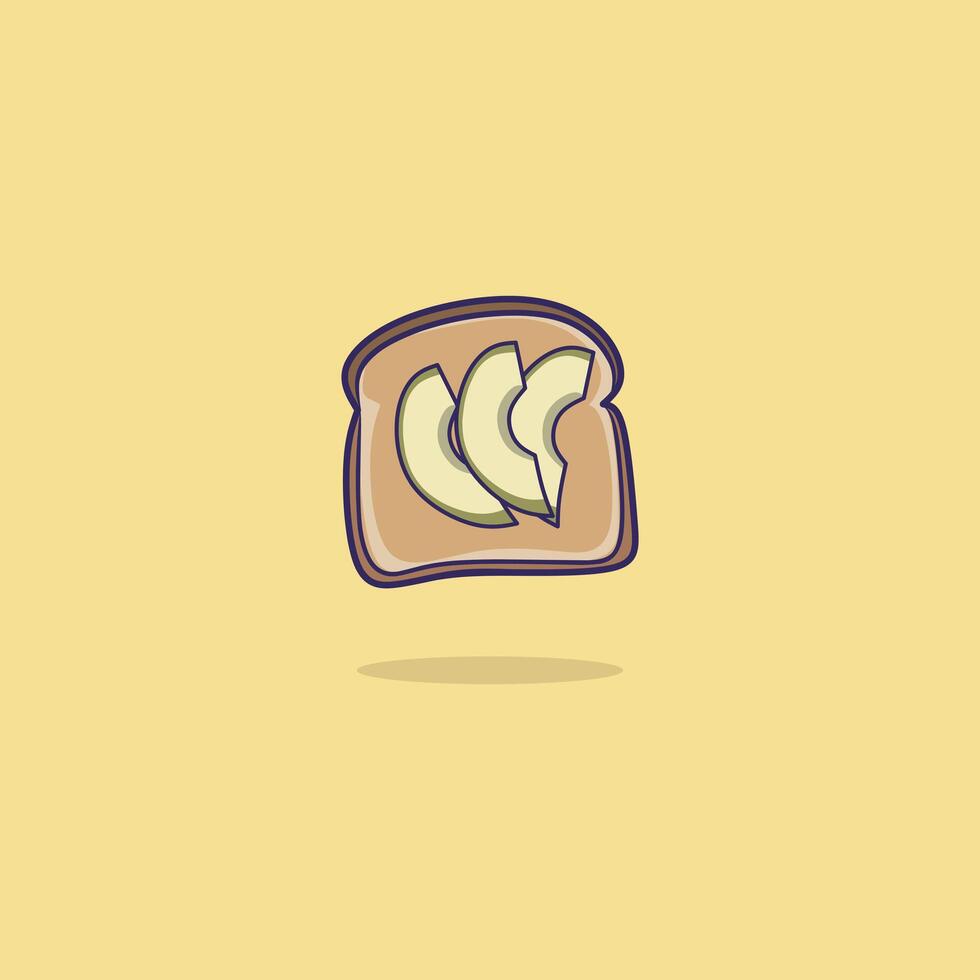 Cute Bread with avocado topping Icon Illustration vector