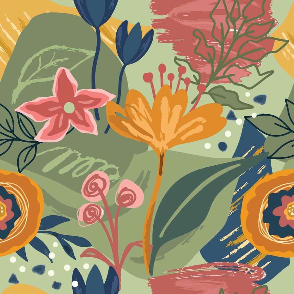 Abstract flower with leaf seamless background vector
