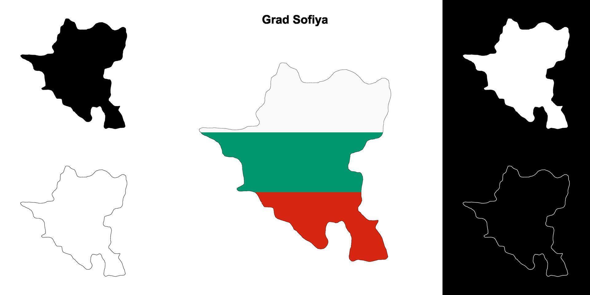 Grad Sofiya province outline map set vector