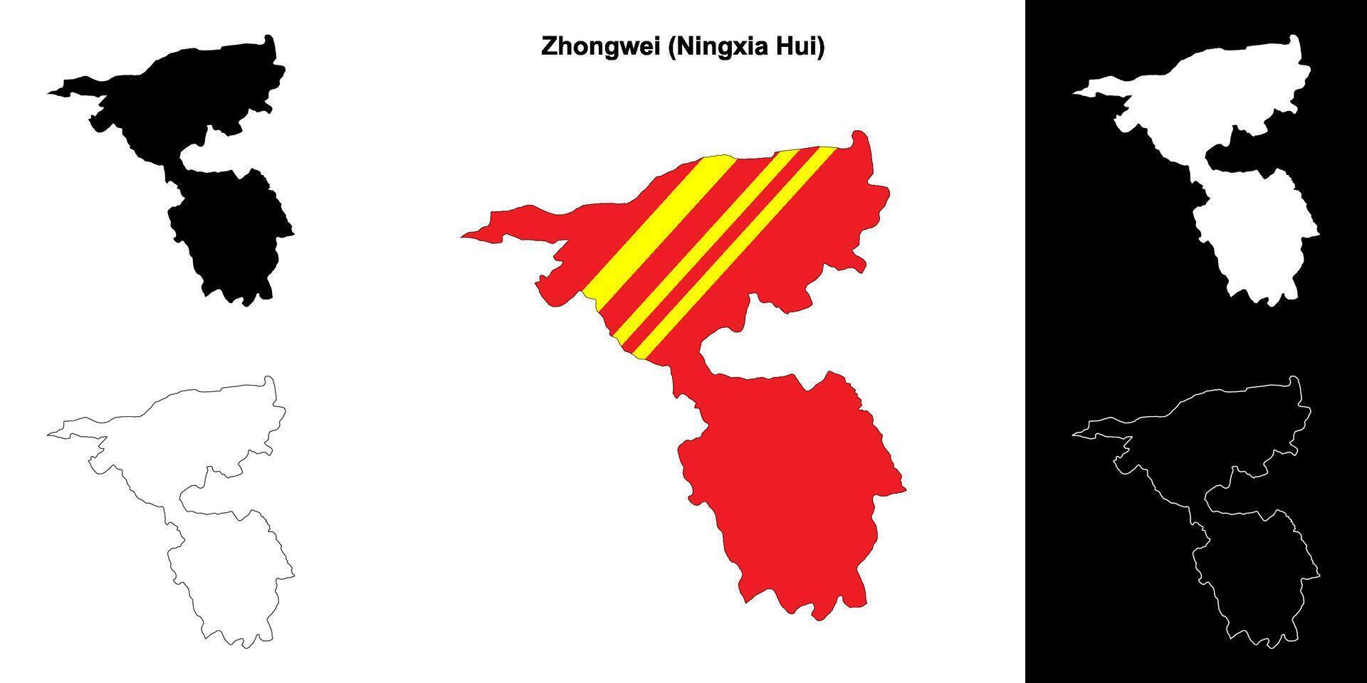 Zhongwei blank outline map set vector