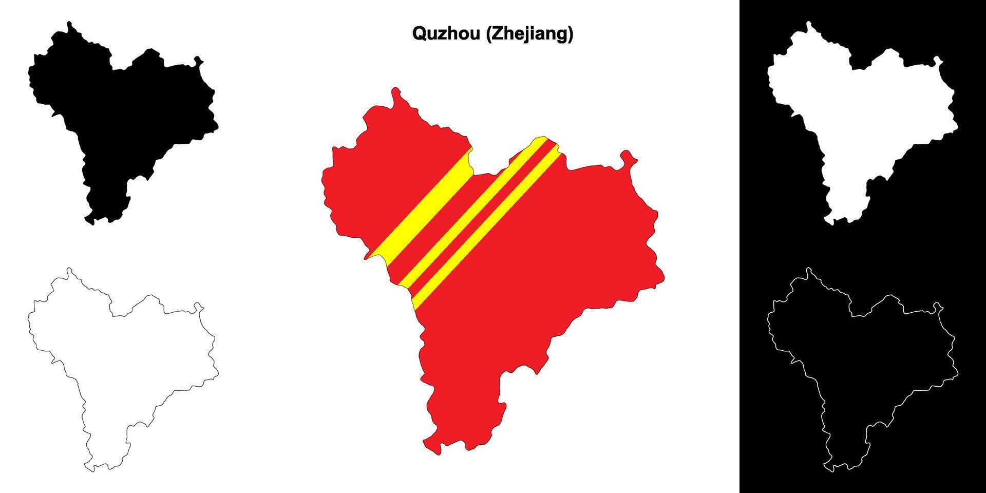 Quzhou blank outline map set vector