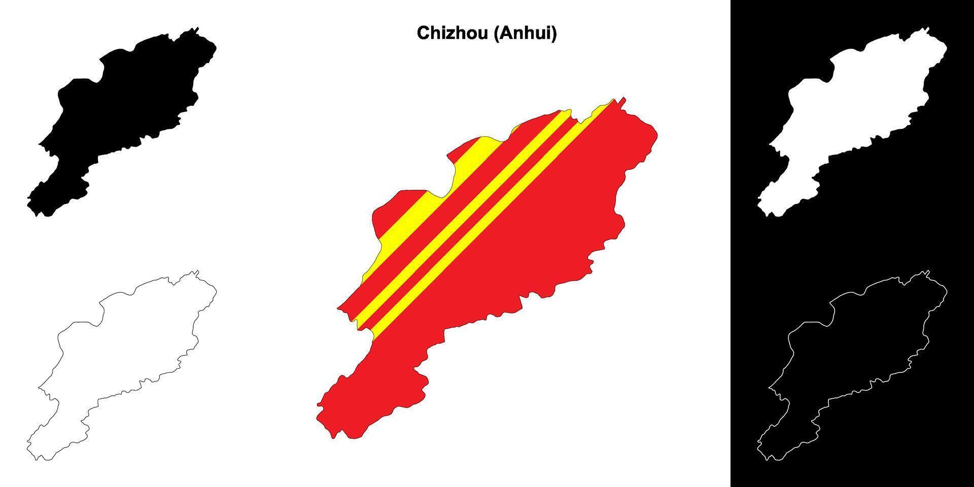 Chizhou blank outline map set vector