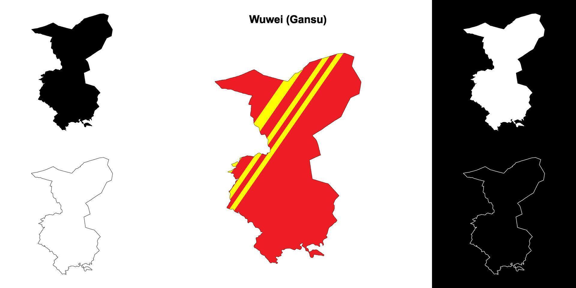 Wuwei blank outline map set vector