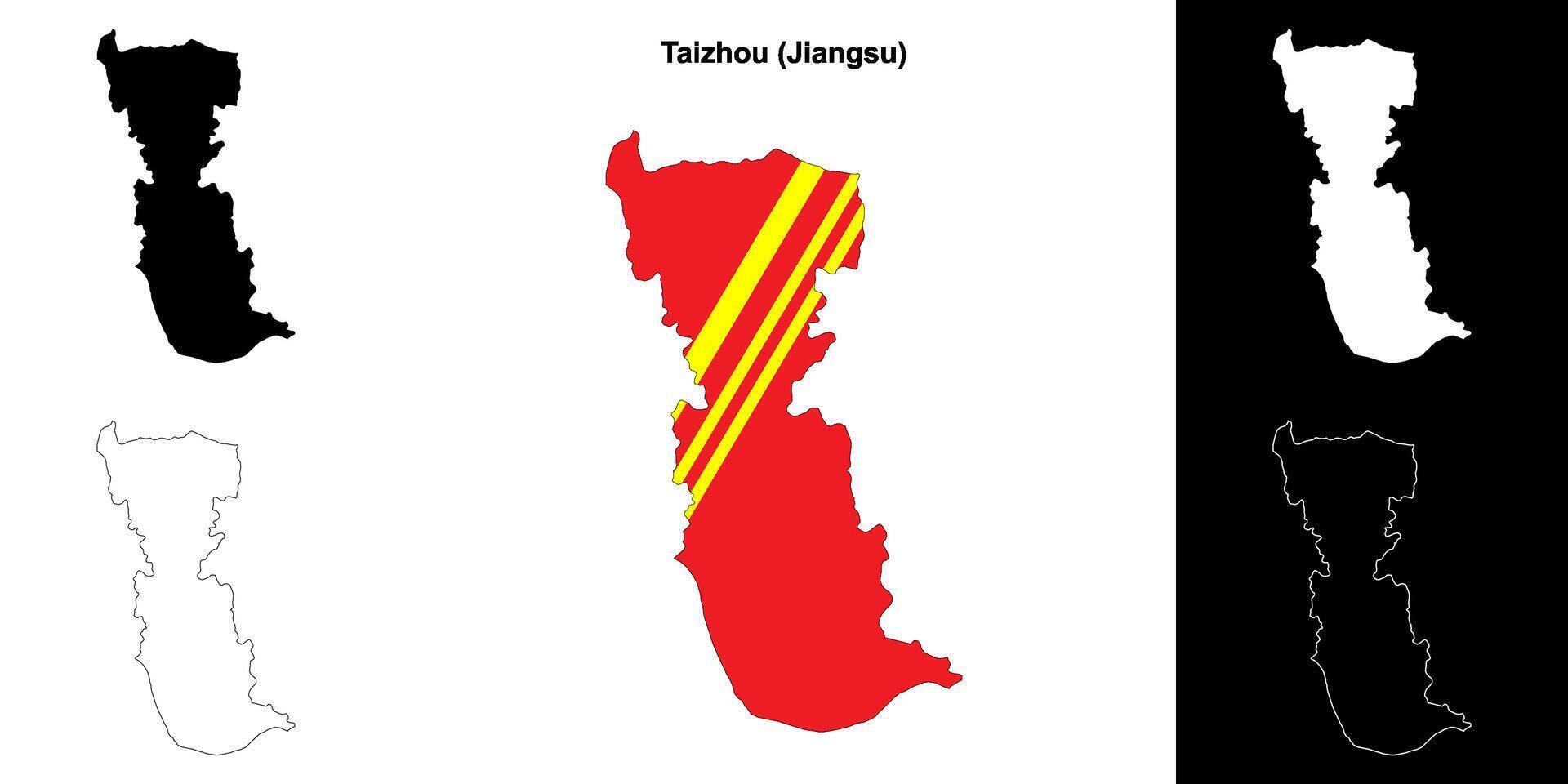 Taizhou, Jiangsu blank outline map set vector