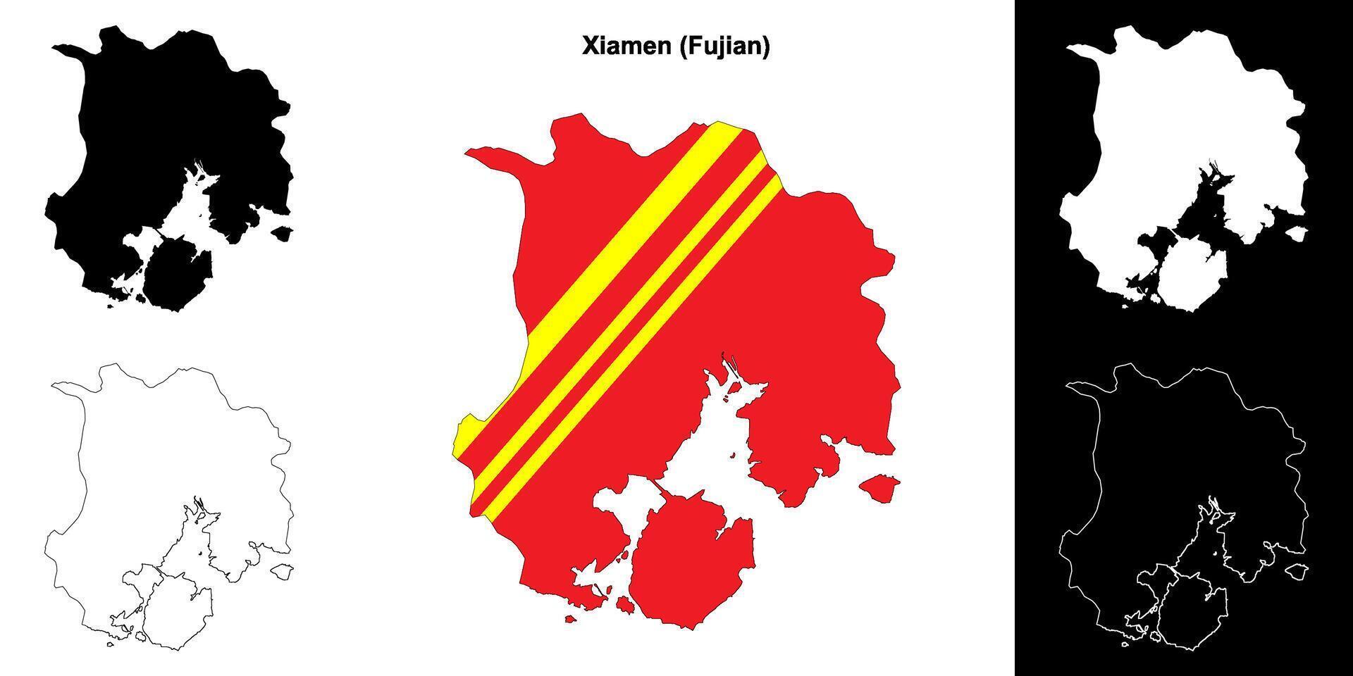 Xiamen blank outline map set vector