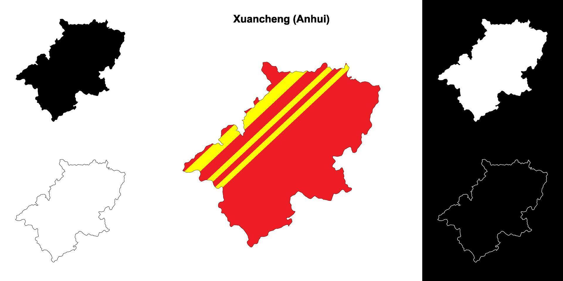 Xuancheng blank outline map set vector