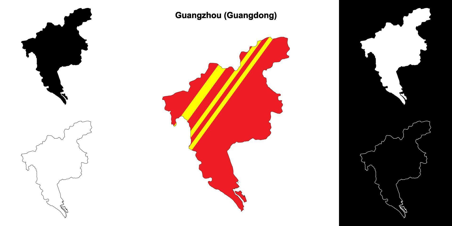 Guangzhou blank outline map set vector