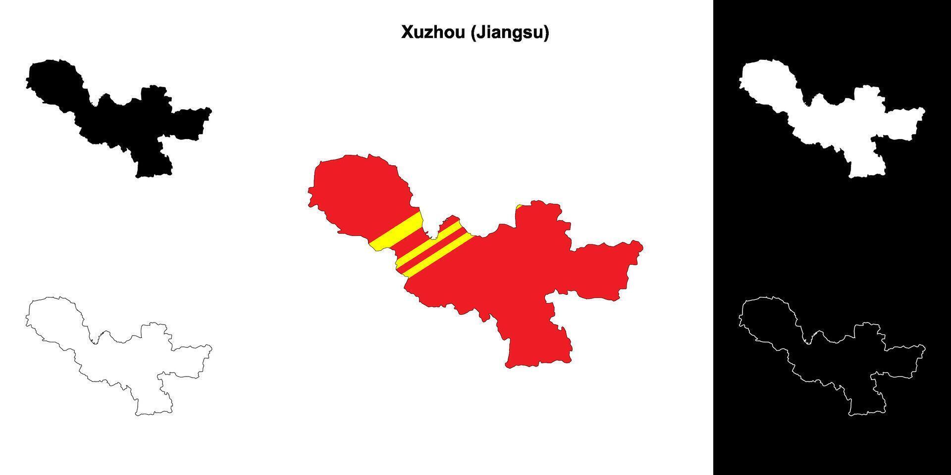 Xuzhou blank outline map set vector
