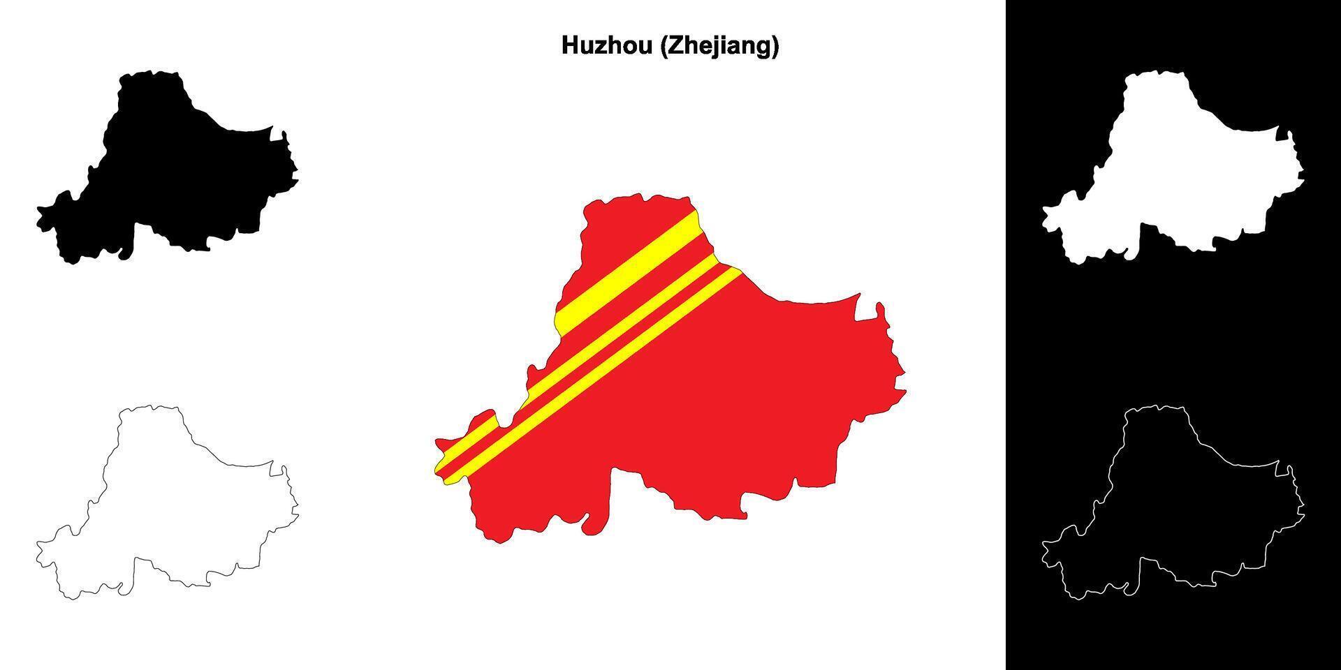 Huzhou blank outline map set vector