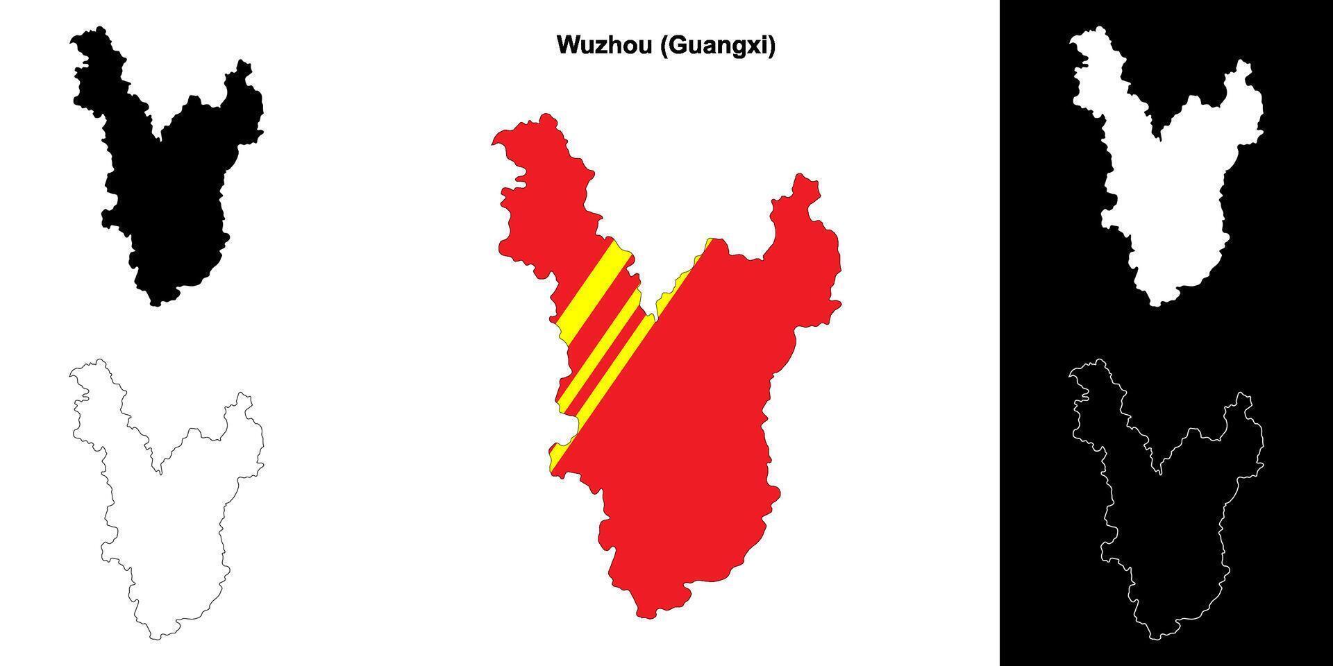 Wuzhou blank outline map set vector