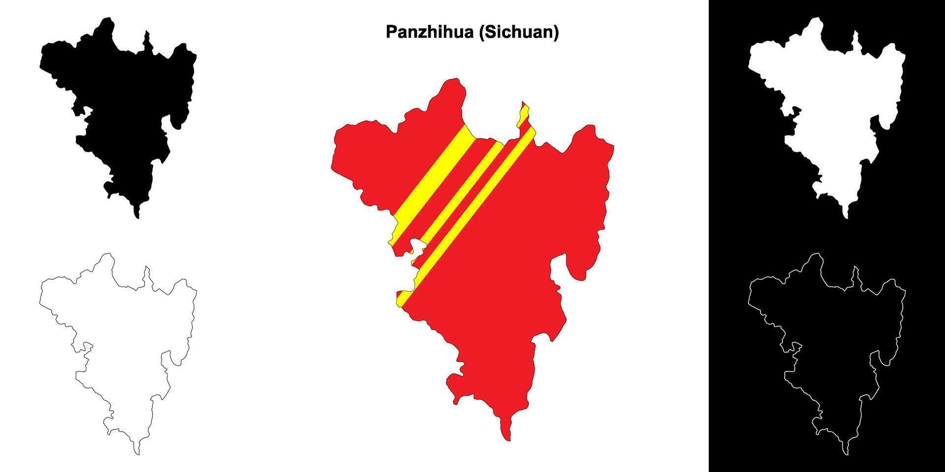 Panzhihua blank outline map set vector