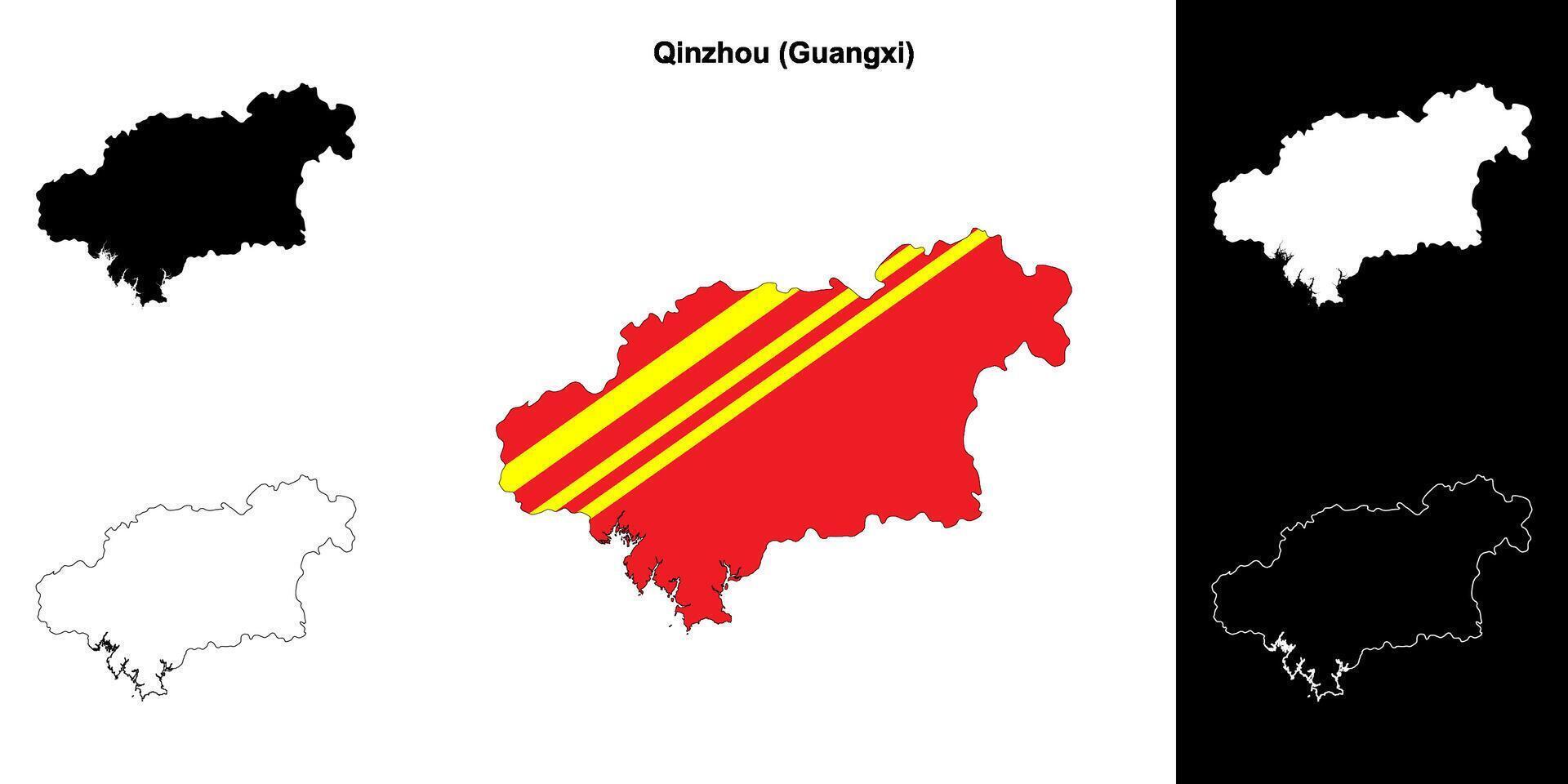 Qinzhou blank outline map set vector