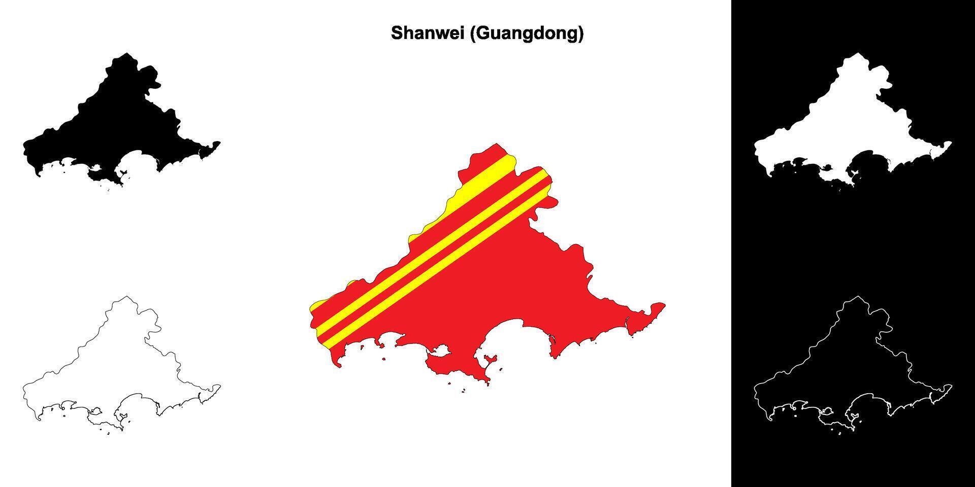 Shanwei blank outline map set vector