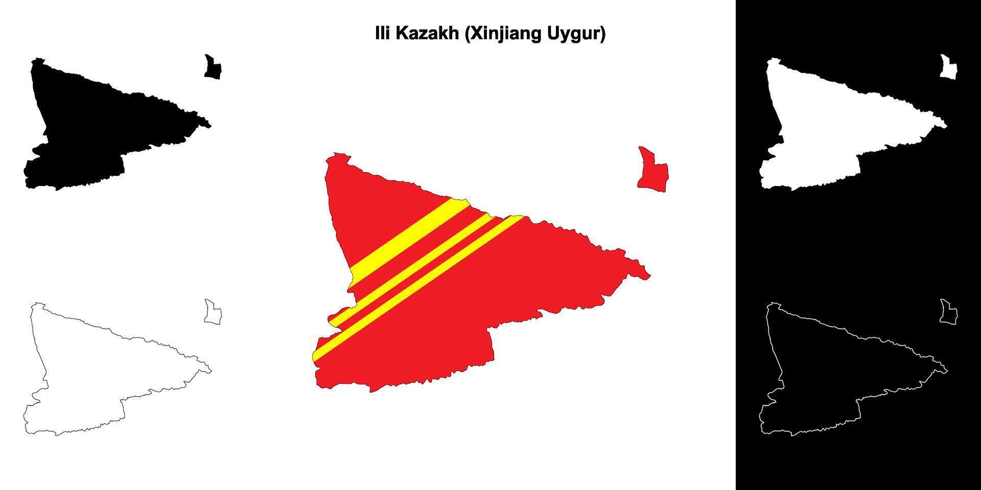 Ili Kazakh blank outline map set vector