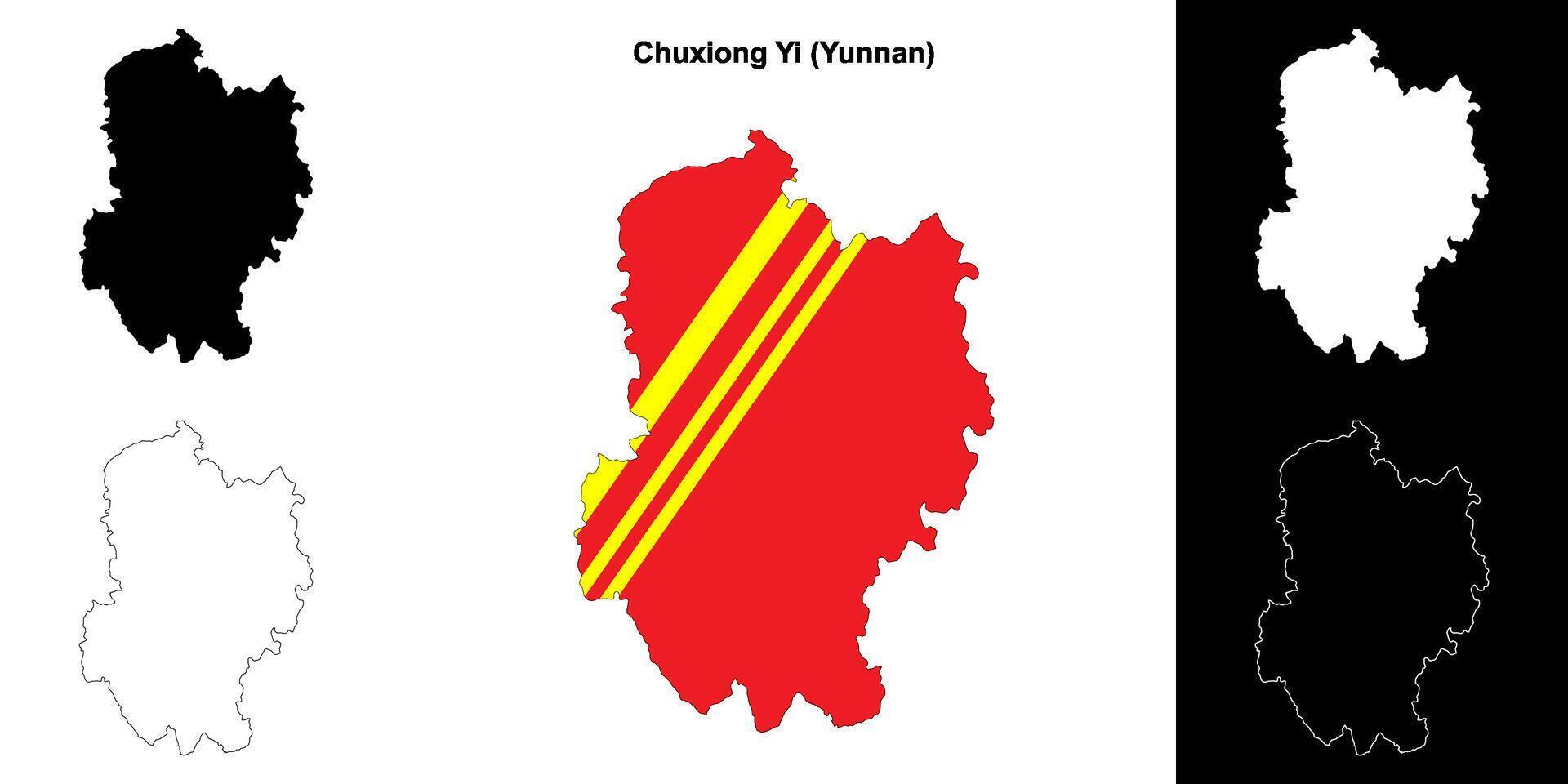 Chuxiong Yi blank outline map set vector