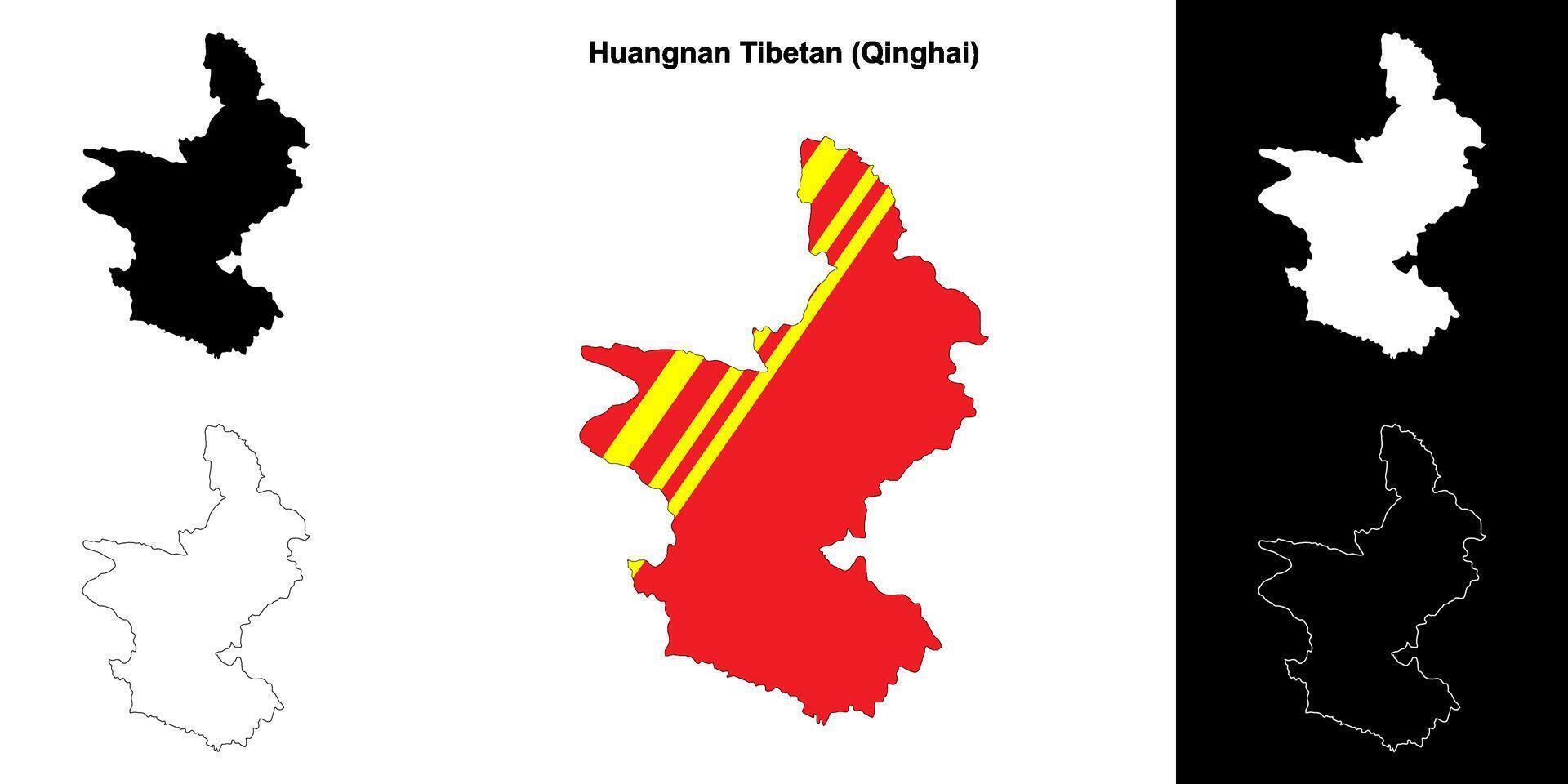 Huangnan Tibetan blank outline map set vector